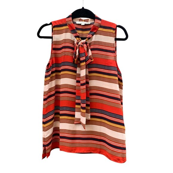 Ann Taylor LOFT Striped Sleeveless Bow Tie Blouse Womens Size Medium Petite - Picture 1 of 11